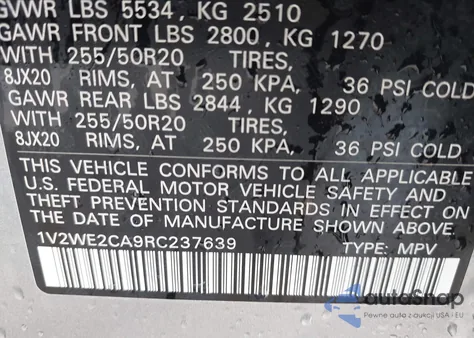 2024 Volkswagen Atlas Cross Sport 2.0T Se W/Technology z USA, uszkodzony, nr VIN 1V2WE2CA9RC237639